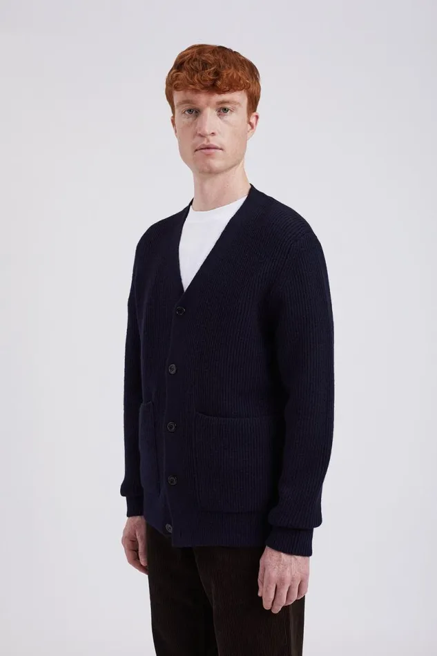 Men Loki Wool Cotton Rib Cardigan Dark Navy Norse Projects Knitwear
