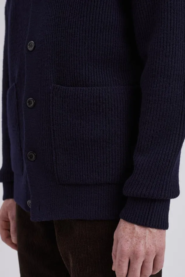 Men Loki Wool Cotton Rib Cardigan Dark Navy Norse Projects Knitwear
