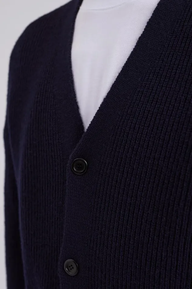 Men Loki Wool Cotton Rib Cardigan Dark Navy Norse Projects Knitwear