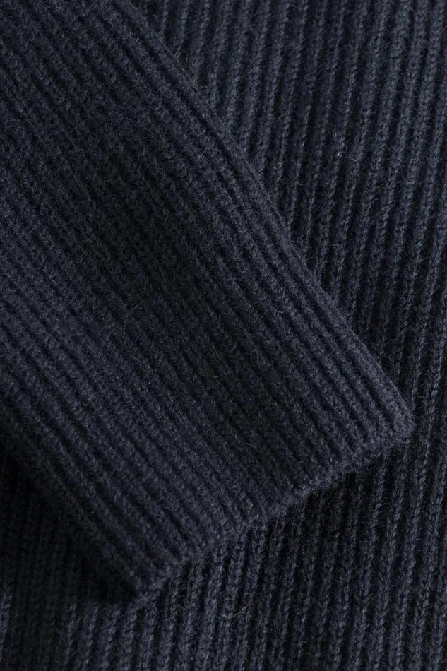 Men Loki Wool Cotton Rib Cardigan Dark Navy Norse Projects Knitwear