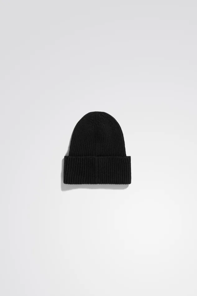 Men Merino Lambswool Rib N Logo Beanie Black Norse Projects Beanies