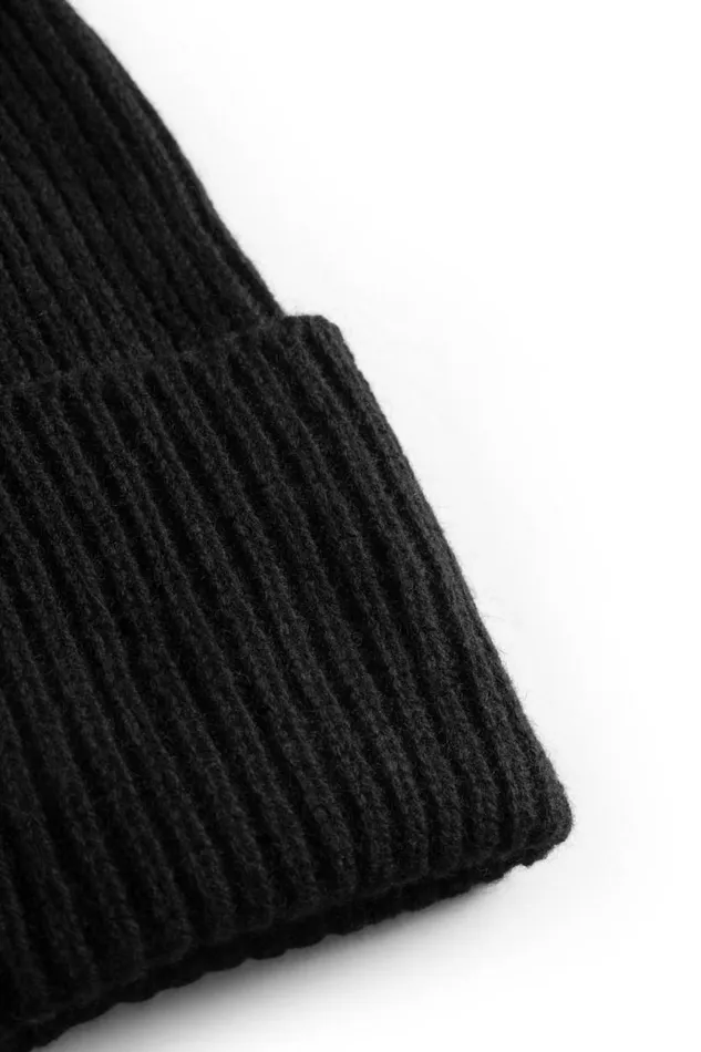 Men Merino Lambswool Rib N Logo Beanie Black Norse Projects Beanies
