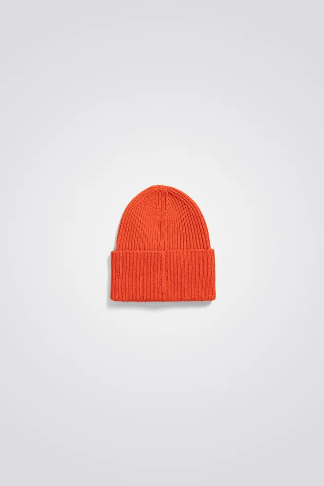 Men Merino Lambswool Rib N Logo Beanie Blood Orange Norse Projects Beanies