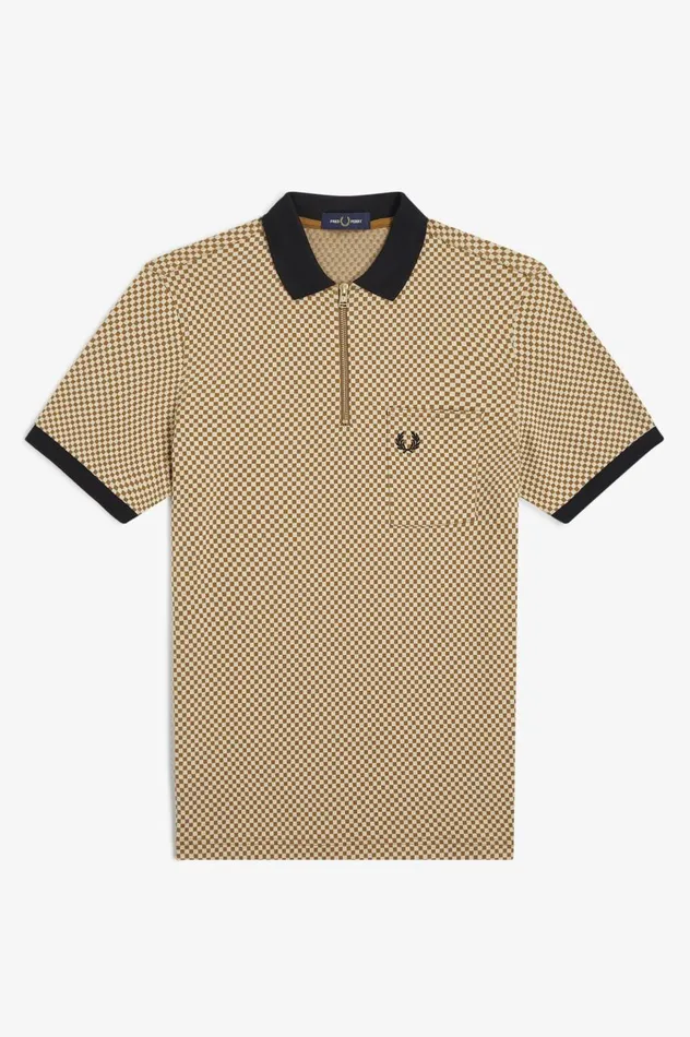 Men Micro Chequerboard Polo Shirt Field Green Fred Perry Polo Shirts