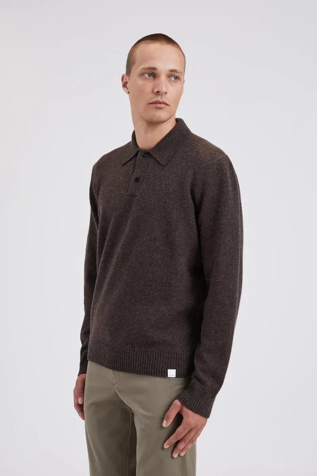 Men Norse Standard Merino Lambswool Polo Heathland Brown Norse Projects Knitwear