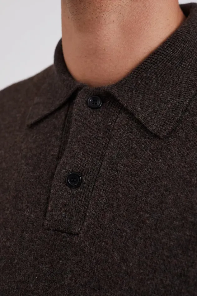 Men Norse Standard Merino Lambswool Polo Heathland Brown Norse Projects Knitwear
