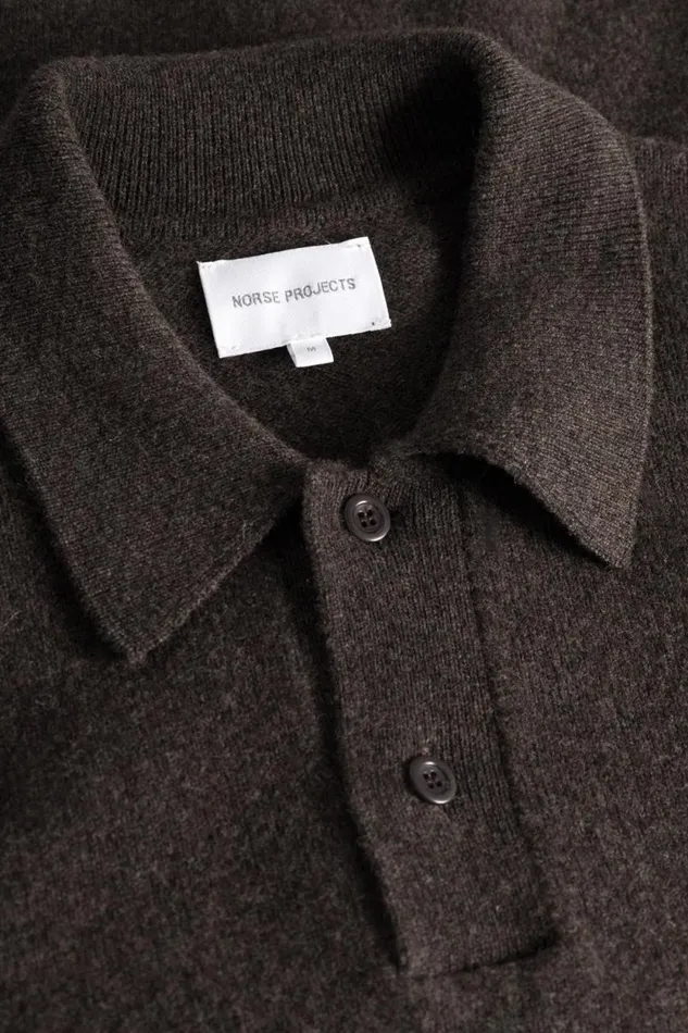 Men Norse Standard Merino Lambswool Polo Heathland Brown Norse Projects Knitwear