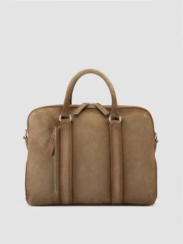Men Officine Creative Accessories QUENTIN 019 Taupe Suede Briefcase