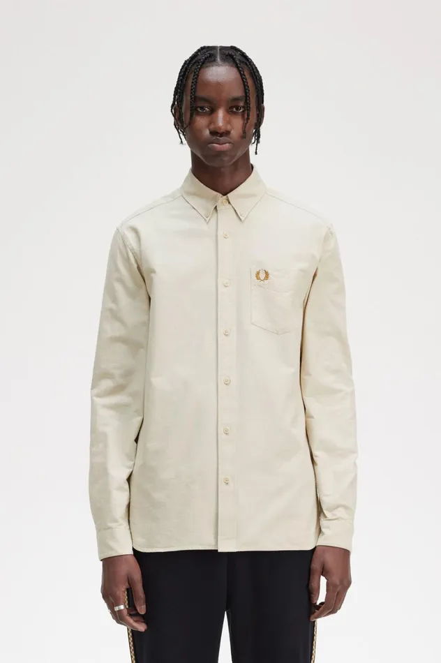 Men Oxford Shirt Oatmeal Fred Perry Shirts