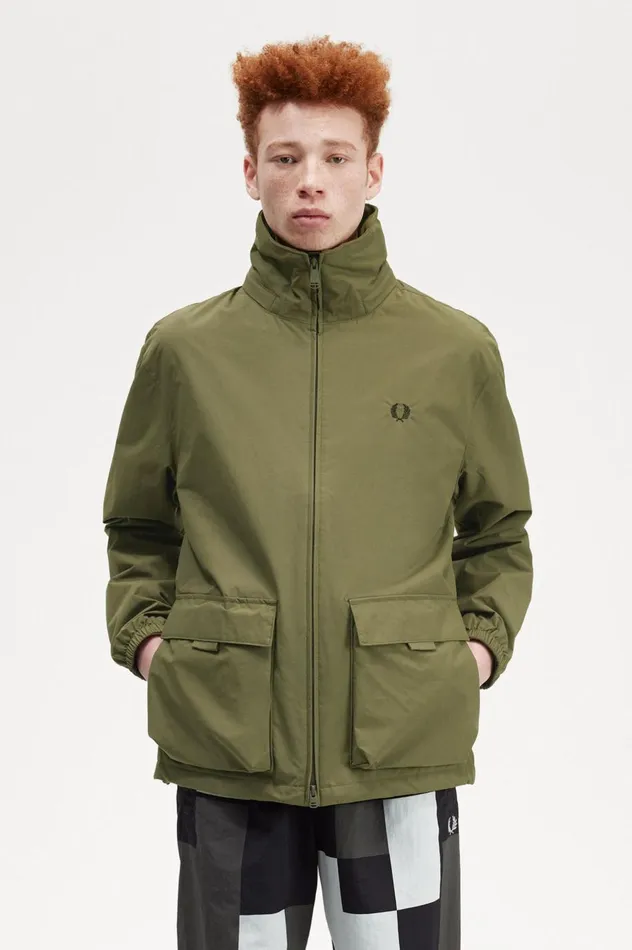 Men Patch Pocket Zip Through Jacket Uniform Green Fred Perry Coats and Jackets Men Patch Pocket Zip Through Jacket Uniform Green Fred Perry Coats and Jackets