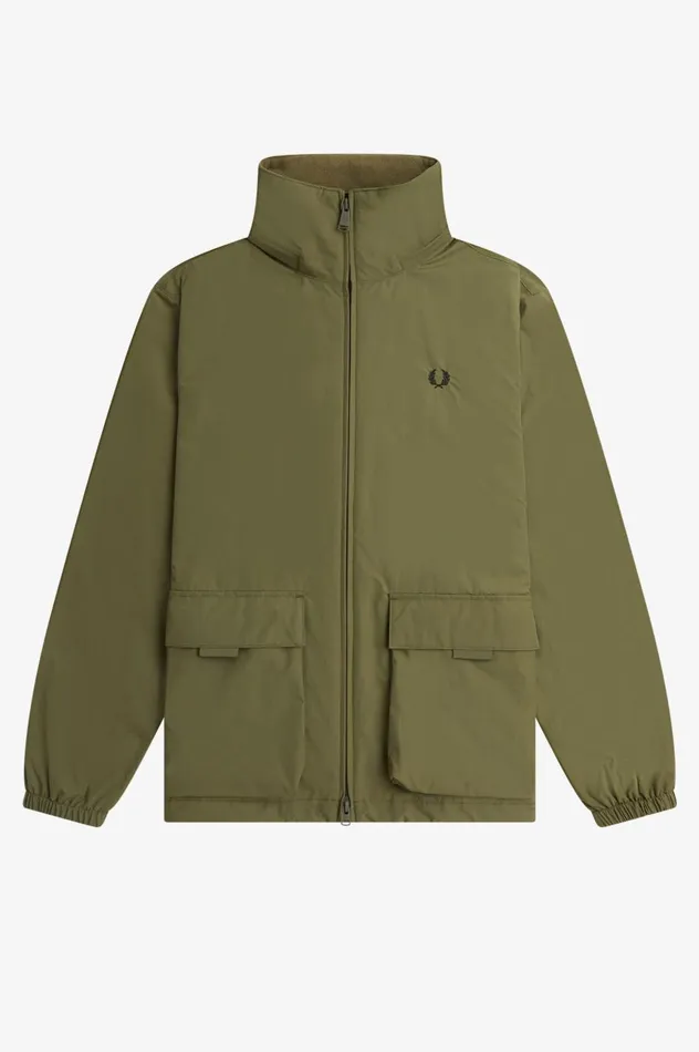 Men Patch Pocket Zip Through Jacket Uniform Green Fred Perry Coats and Jackets