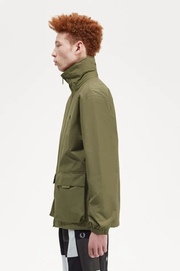 Men Patch Pocket Zip Through Jacket Uniform Green Fred Perry Coats and Jackets