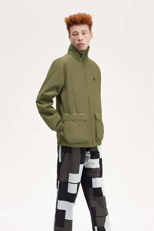 Men Patch Pocket Zip Through Jacket Uniform Green Fred Perry Coats and Jackets