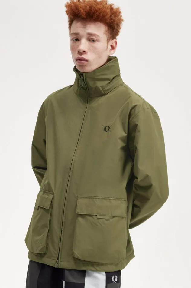 Men Patch Pocket Zip Through Jacket Uniform Green Fred Perry Coats and Jackets
