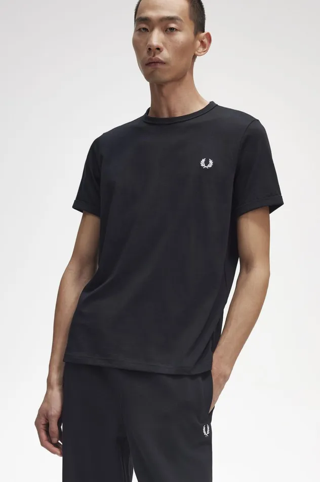 Men Ringer TShirt Black Fred Perry TShirts