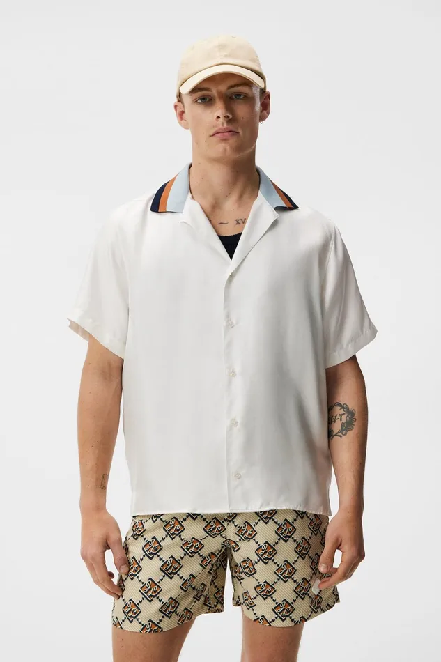 Men Skala Silk Ribcollar Reg Shirt White JLindeberg Shirts