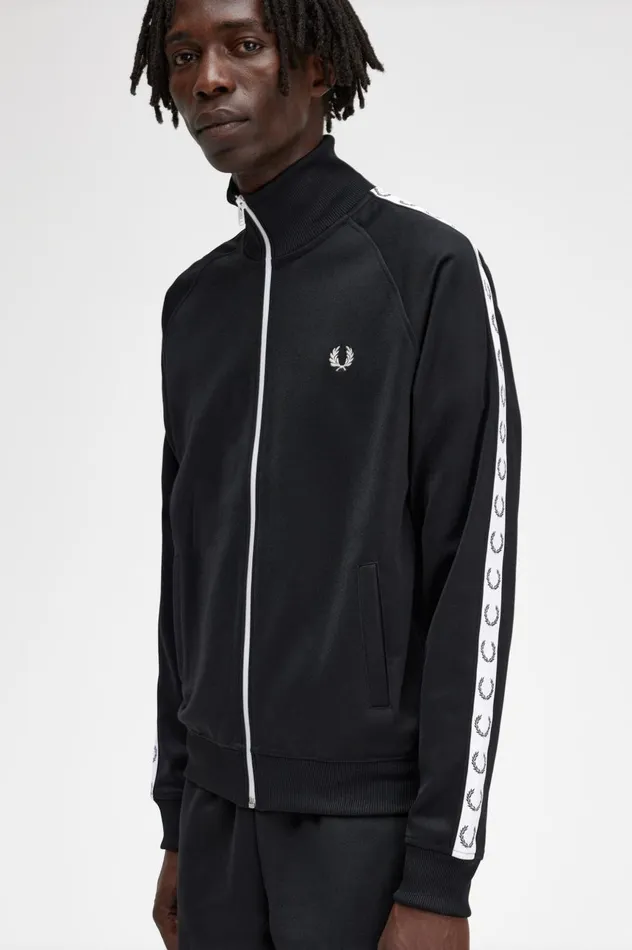 Men Taped Track Jacket Black Fred Perry Track Jackets