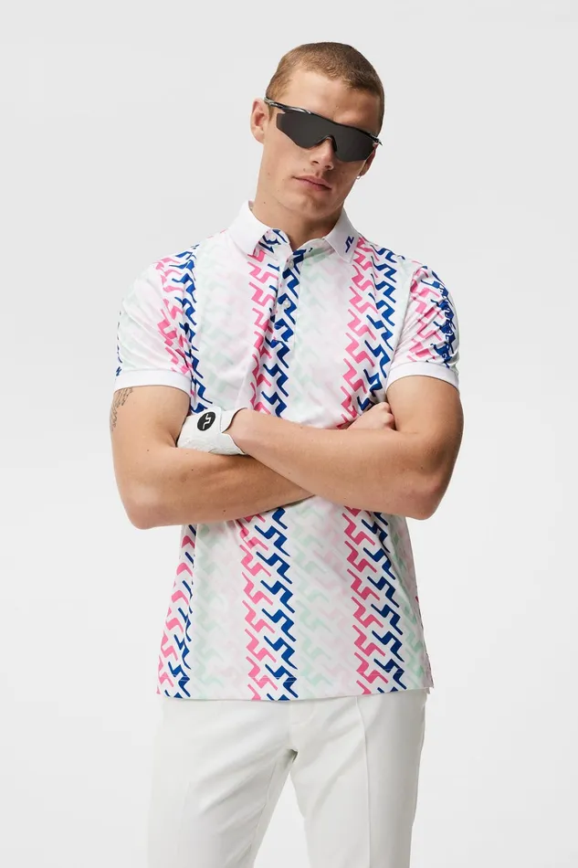 Men Tour Tech Reg Fit Print Polo Pink Painted Bridge JLindeberg Polo Shirts