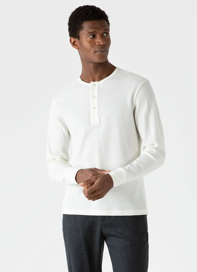Men ussunspel Long Sleeve Waffle Henley Ecru Tshirts Men ussunspel Long Sleeve Waffle Henley Ecru Tshirts
