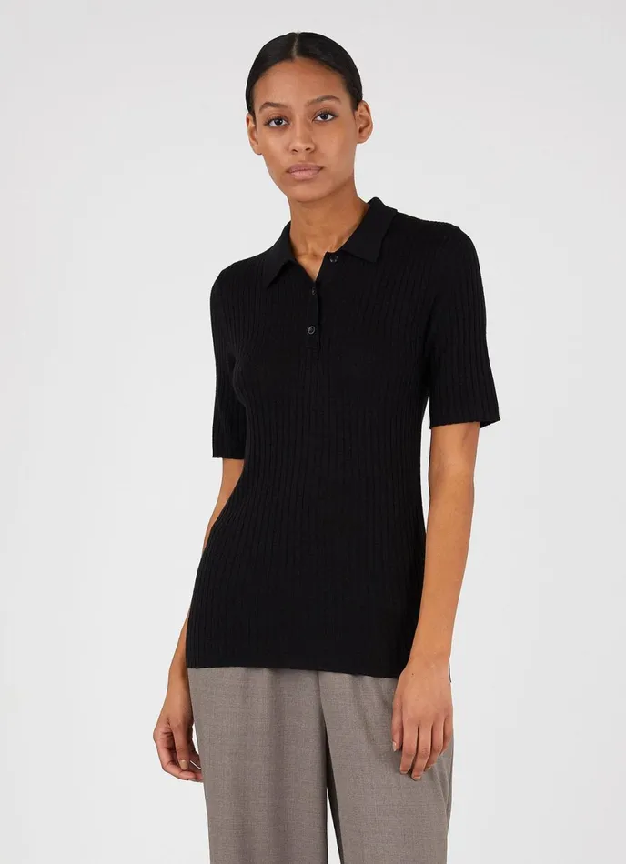Merino Silk Polo Black Women SUNSPEL Tshirts and Tops