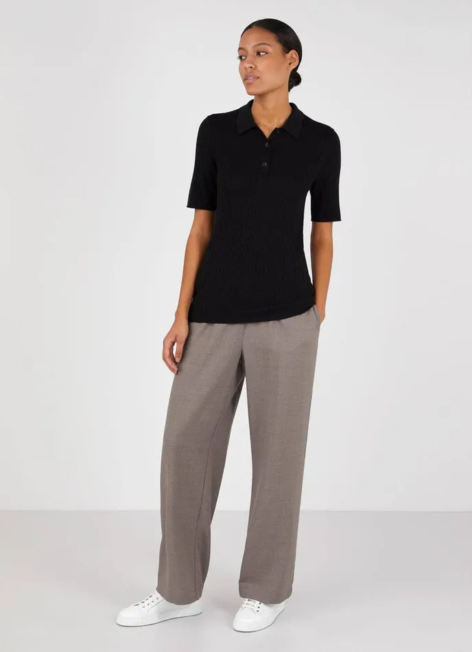 Merino Silk Polo Black Women SUNSPEL Tshirts and Tops