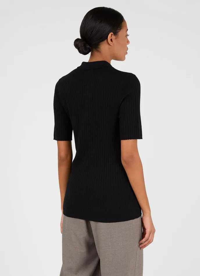 Merino Silk Polo Black Women SUNSPEL Tshirts and Tops