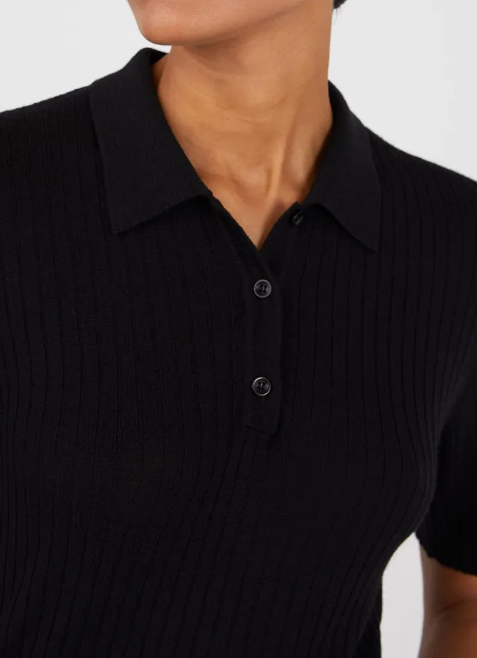 Merino Silk Polo Black Women SUNSPEL Tshirts and Tops