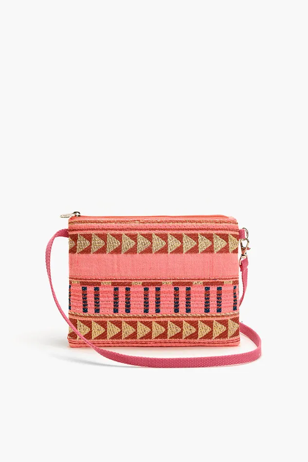 Mexican Striped Spring Top Zip Clutch Pink and Brown Women Crossbody Bags America and Beyond