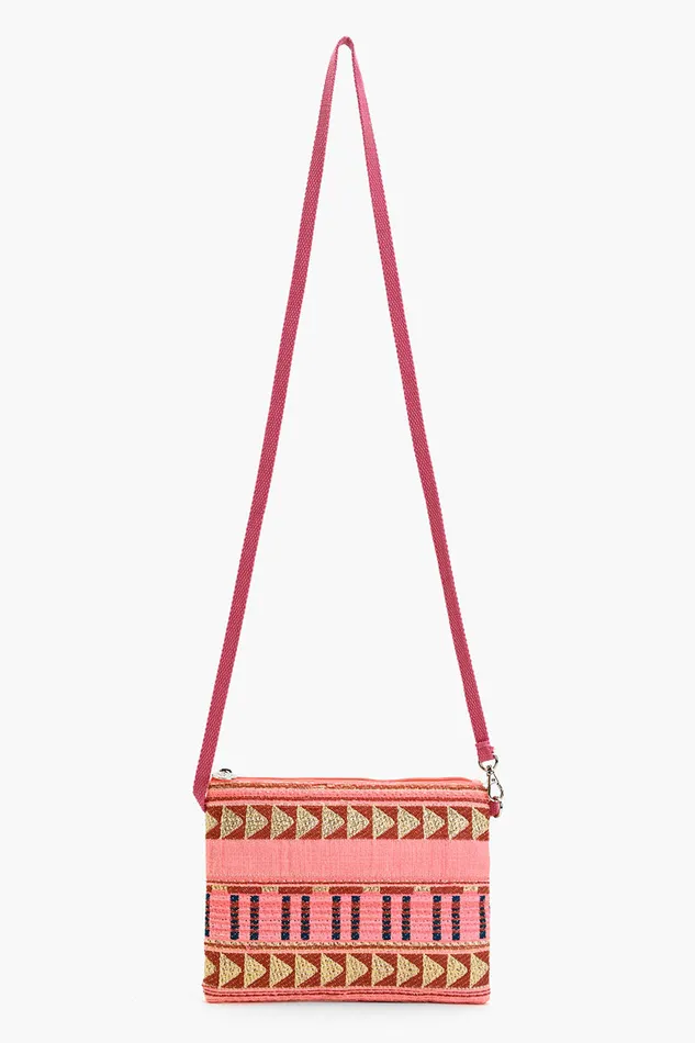 Mexican Striped Spring Top Zip Clutch Pink and Brown Women Crossbody Bags America and Beyond