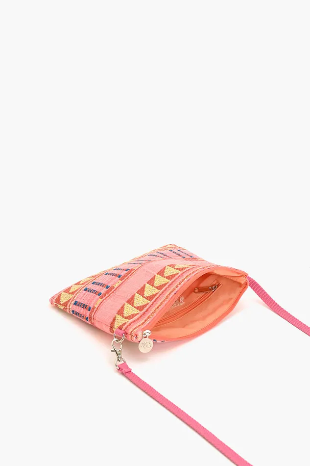 Mexican Striped Spring Top Zip Clutch Pink and Brown Women Crossbody Bags America and Beyond