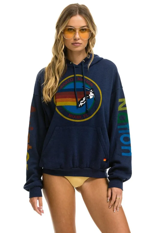 Miami Relaxed Pullover Hoodie 8211 Navy WomenMen Aviator Nation Hoodies