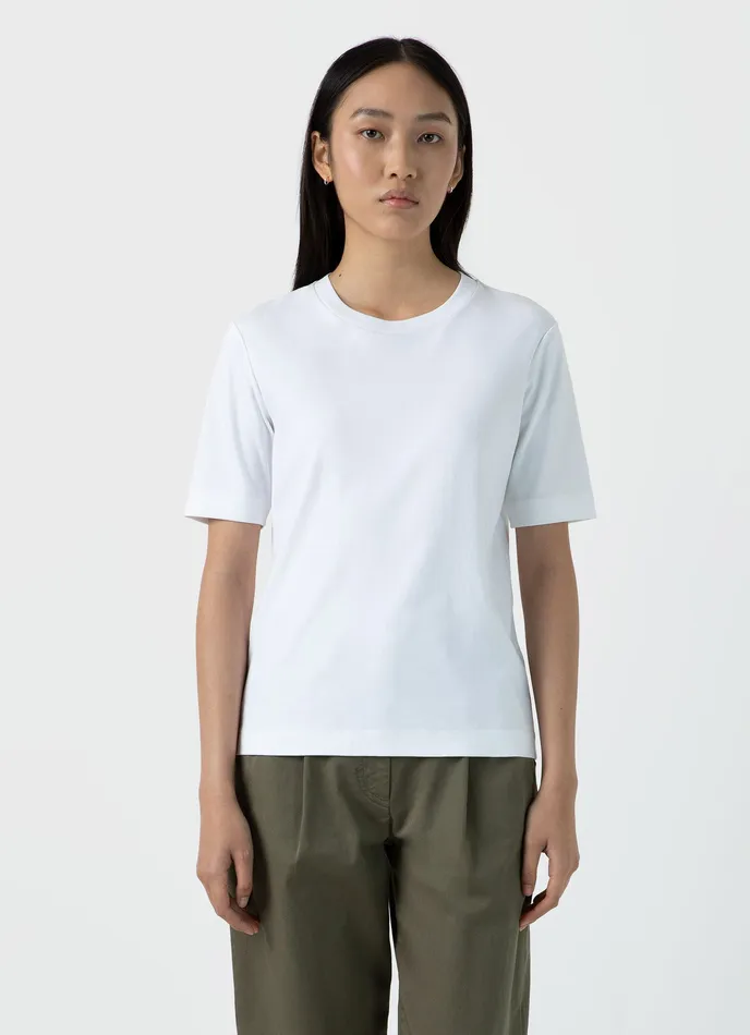 Mid Sleeve Heavyweight Tshirt White Women Tshirts and Tops ussunspel