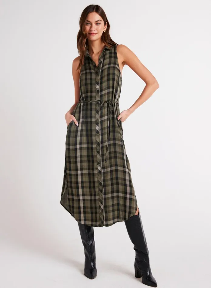 Midi Dresses Women Bella Dahl Sleeveless Button Down Midi Dress 8211 Olive Plaid