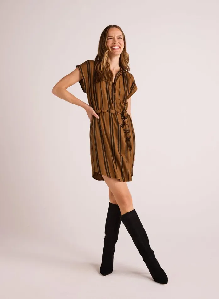 Mini Dresses Women Bella Dahl Belted Cap Sleeve Dress 8211 Gilded Brown