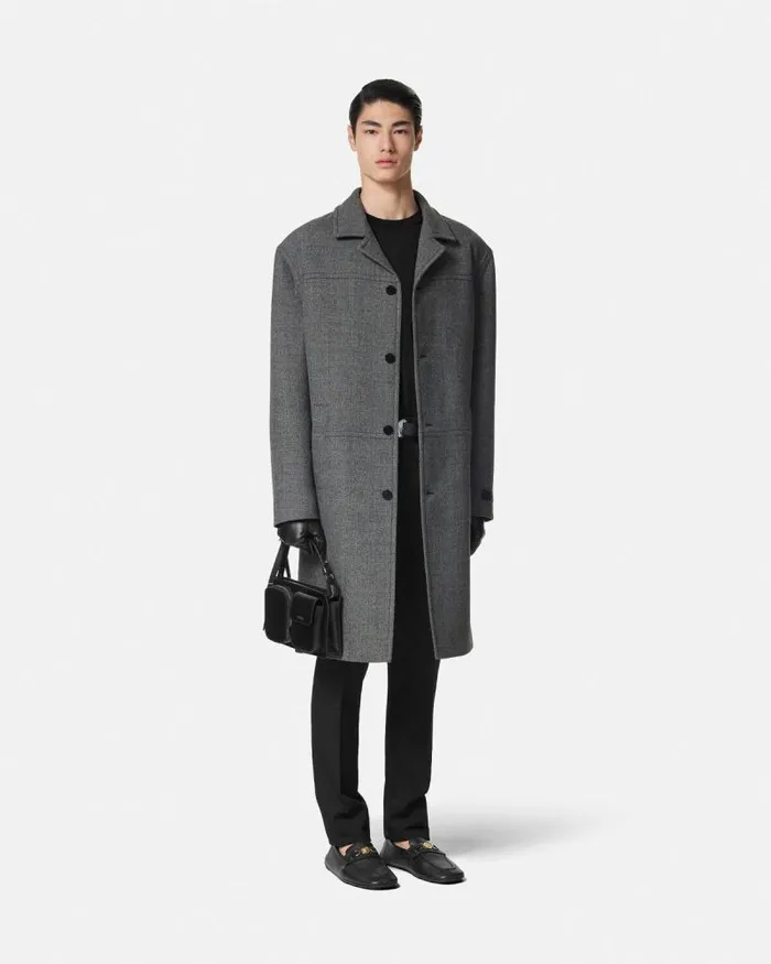 Moulin Wool Coat Gray Men Versace Jackets and Coats
