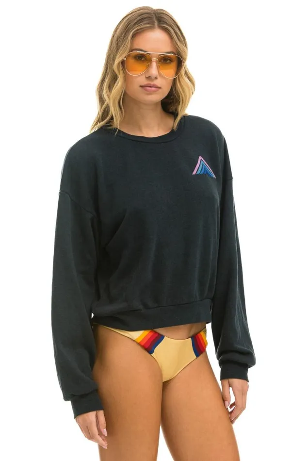 Mountain Stitch Relaxed Crew Sweatshirt 8211 Charcoal Blue Purple WomenMen Aviator Nation Sweatshirts