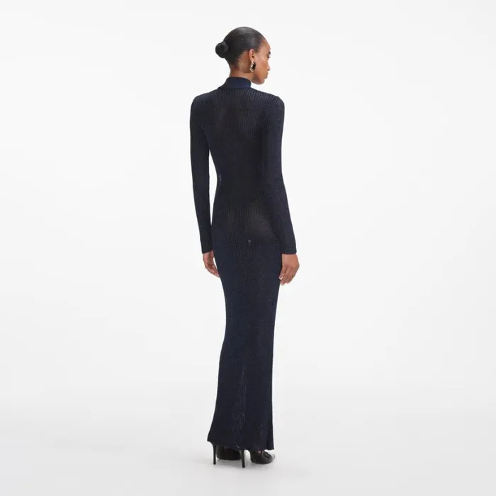 Navy Lurex Knit Maxi Dress Women Self Portrait Dresses