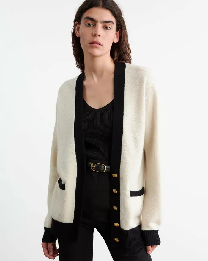 NESHAT CASHMERE CARDIGAN Ivoryblack Women Nili Lotan Knits and Sweaters