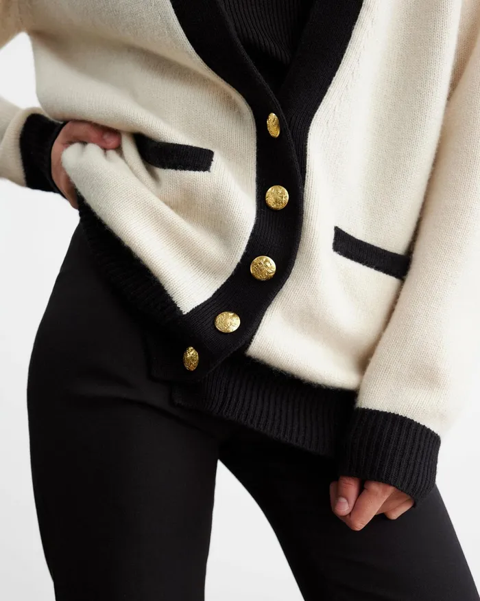 NESHAT CASHMERE CARDIGAN Ivoryblack Women Nili Lotan Knits and Sweaters