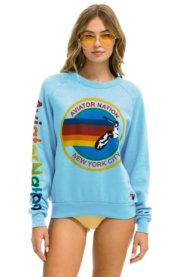 New York City Crew Sweatshirt 8211 Sky WomenMen Aviator Nation Sweatshirts