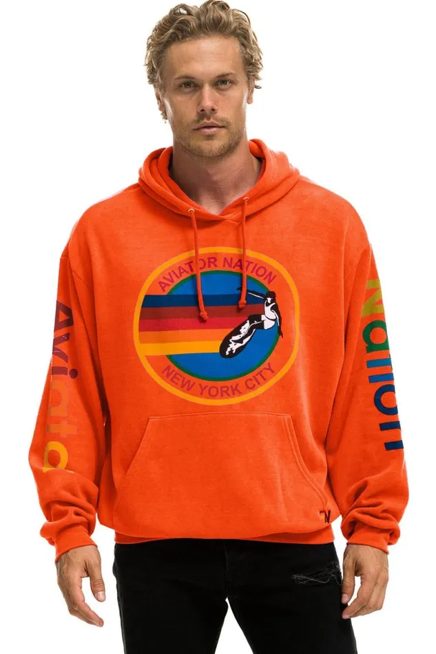 New York City Relaxed Pullover Hoodie 8211 Orange WomenMen Aviator Nation Hoodies
