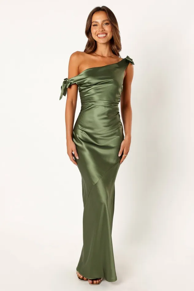 Off The Shoulder Dresses Women Selma Off Shoulder Maxi Dress Olive Petal and Pup