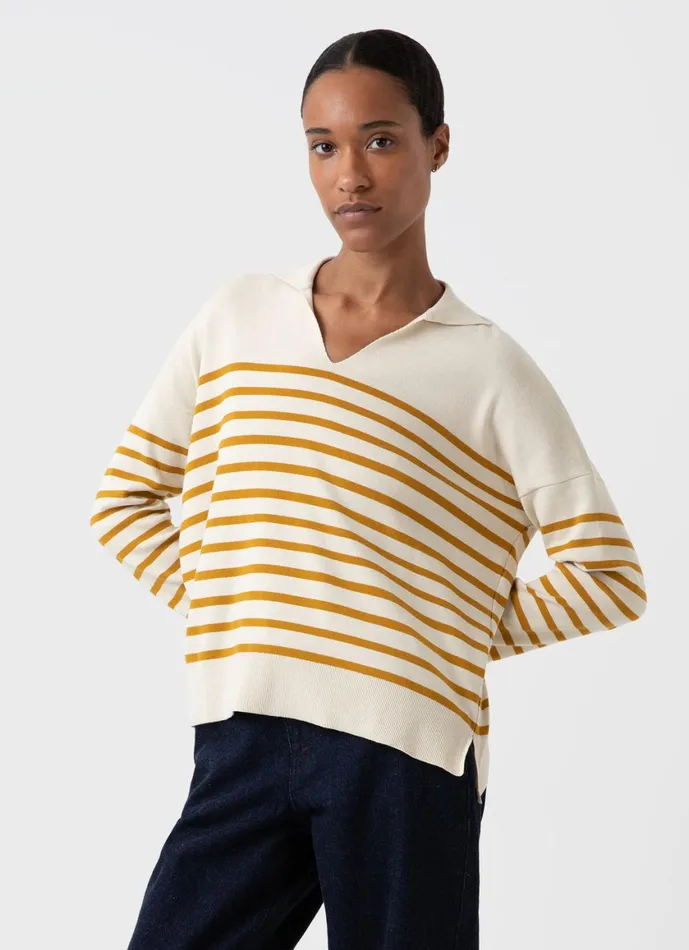 Open Neck Jumper Ecrucider Breton Stripe Women SUNSPEL Knitwear