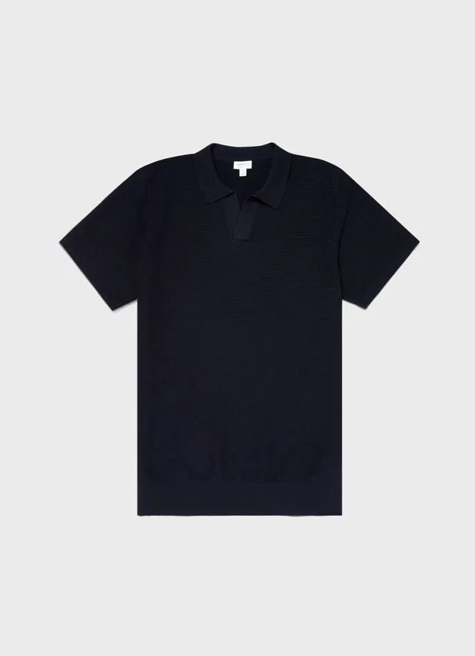 Open Textured Polo Shirt Navy Men SUNSPEL Polo Shirts