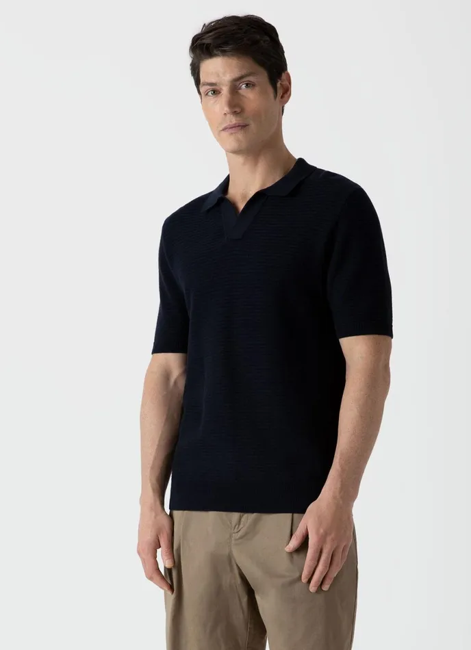 Open Textured Polo Shirt Navy Men SUNSPEL Polo Shirts