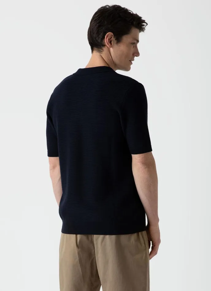 Open Textured Polo Shirt Navy Men SUNSPEL Polo Shirts