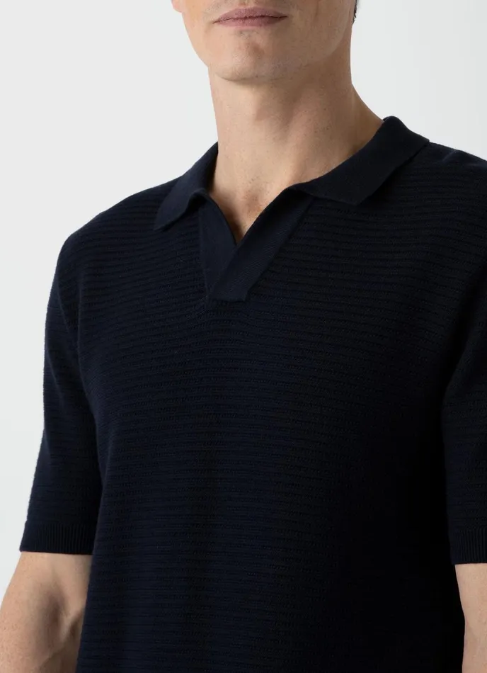 Open Textured Polo Shirt Navy Men SUNSPEL Polo Shirts