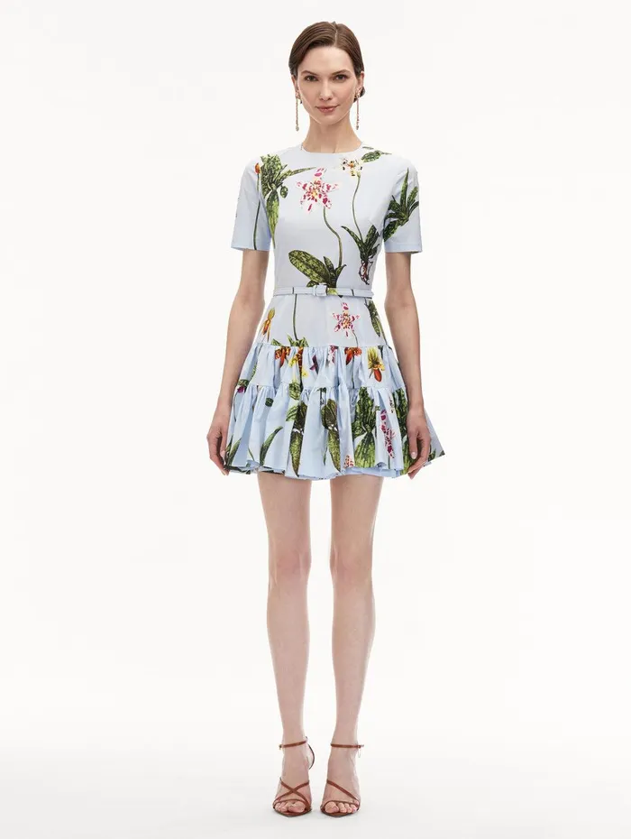 Orchid Cotton Poplin Mini Dress Light Blue Multi Women Oscar De La Renta Dresses Orchid Cotton Poplin Mini Dress Light Blue Multi Women Oscar De La Renta Dresses