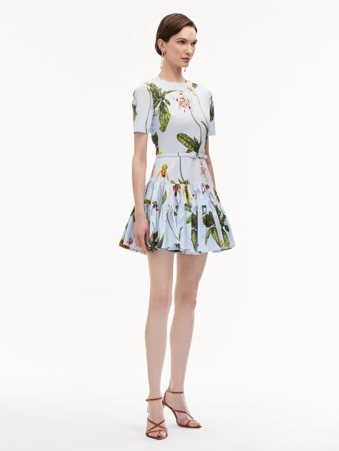 Orchid Cotton Poplin Mini Dress Light Blue Multi Women Oscar De La Renta Dresses Orchid Cotton Poplin Mini Dress Light Blue Multi Women Oscar De La Renta Dresses