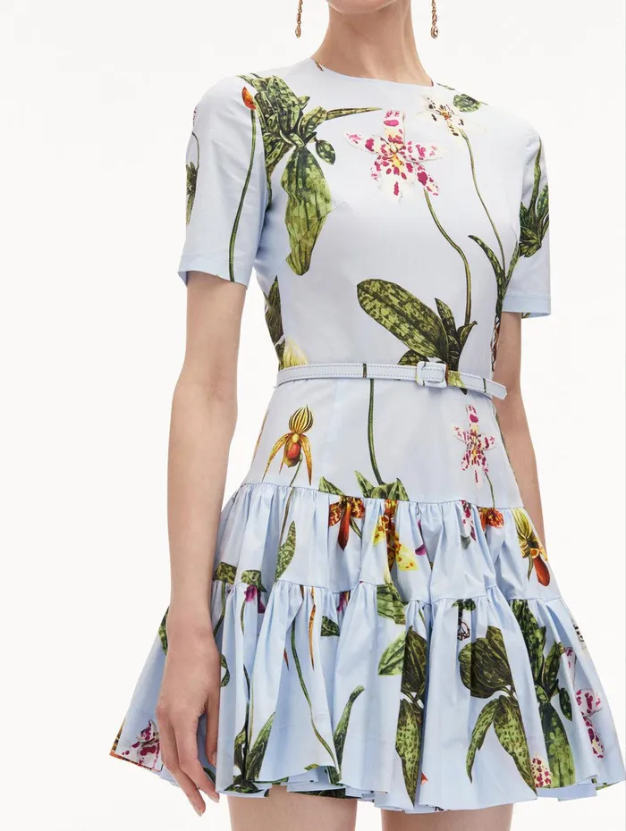 Orchid Cotton Poplin Mini Dress Light Blue Multi Women Oscar De La Renta Dresses Orchid Cotton Poplin Mini Dress Light Blue Multi Women Oscar De La Renta Dresses